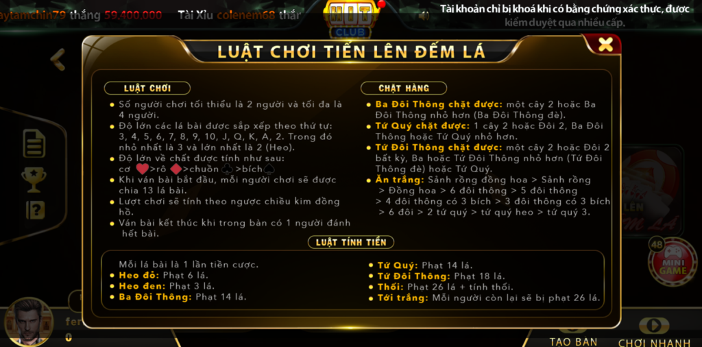 luật chơi tiến lên đếm lá