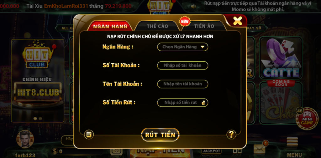 rút tiền về tài khoản ngân hàng